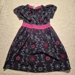 Tea Collection girls size 7 navy & pink floral french terry dress guc for fade